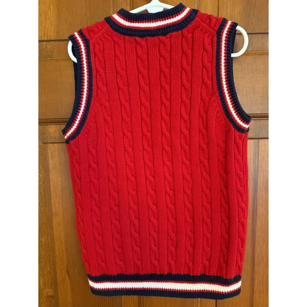 Janie and Jack Cable-Knit Sweater Vest Boys Size 7 Red/‎ Navy Cotton Preppy